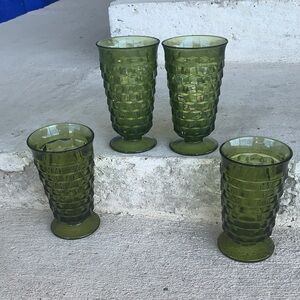 Set of 4 Indiana Whitehall Colony Cubist
Glass Avocado Green Footed Iced Tea